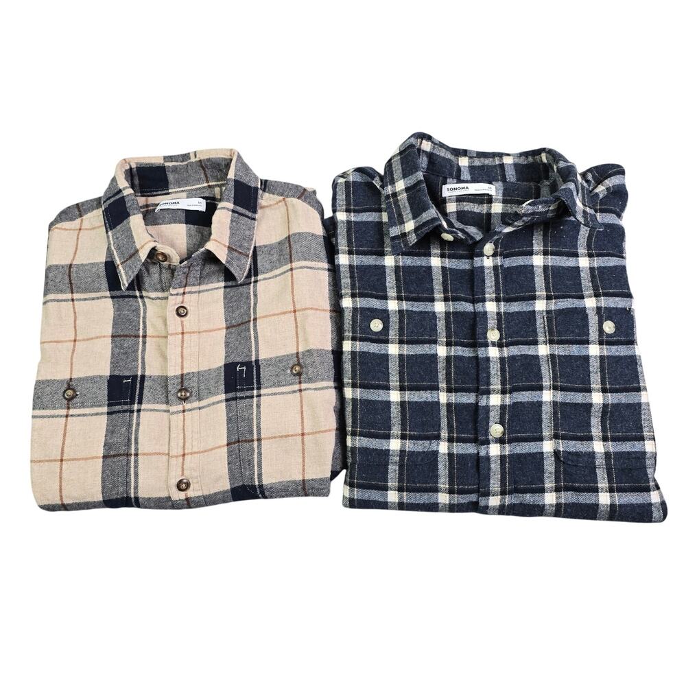 Sonoma Flannel Button Shirt Lot of 2 Men's Medium Plaid Workwear Long Sleeve‎